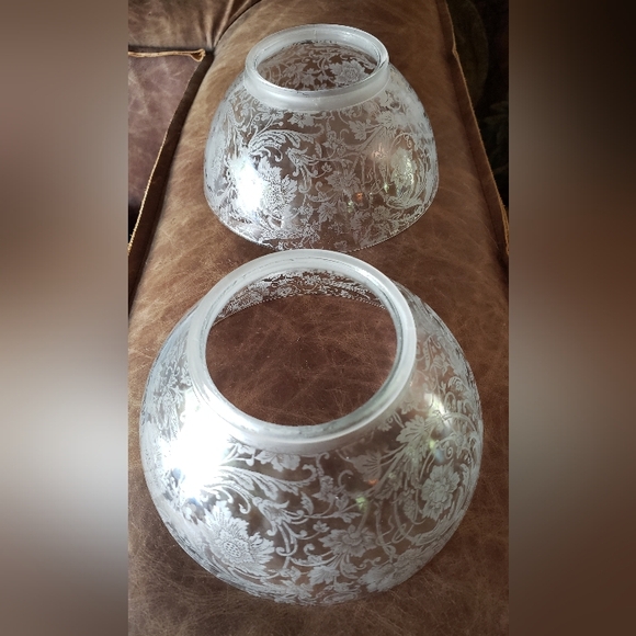 Vintage Acid Etched Lamp Shades Floral Pattern a pair